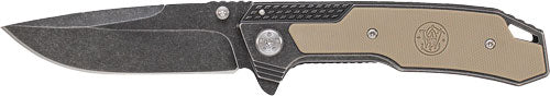 S&w Stonewash Drop Point 3.6" - Blade W- S&w Logo In G10 Hndl