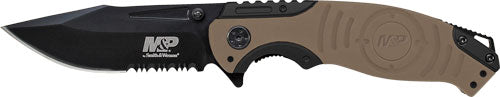 S&w Knife M&p Index Flipper - 3.5" Black-desert Tan Clip Pt