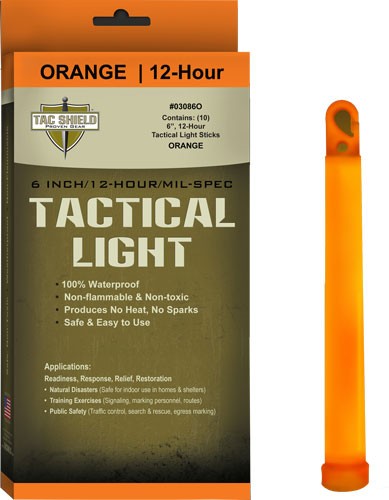 Tac Shield Tactical Light - Stick 12 Hour 6" Orange 10pk